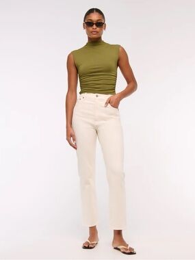 Abercrombie & Fitch Straight-Leg Ultra High-Rise Jeans in Cream